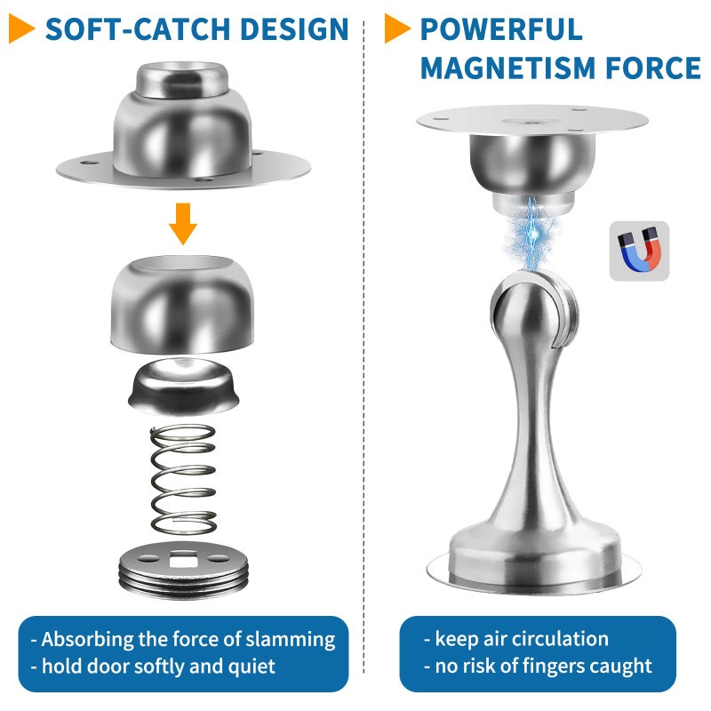 Gudui Magnetic Door Stop, Adhesive Door Stopper Magnetic Door Holder Catch, Brushed Stainless Steel, Magnet Doorstop No Drilling Floor Wall Mount, Silver - Image 5